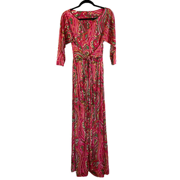 ROBERT ROSENFELD Vintage Red & Green Paisley Maxi Dress - Picture 13 of 16